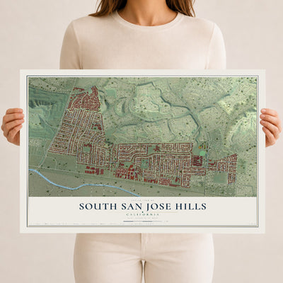 Map of South San Jose Hills, California, 12 x 18 inch unframed archival matte print