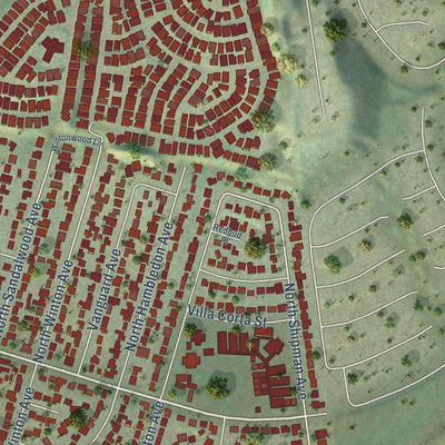 Close-up of the map of South San Jose Hills, California print showing street and building detail