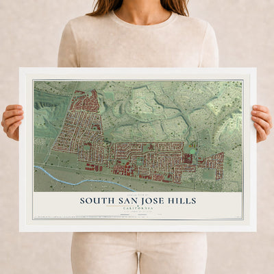 Map of South San Jose Hills, California, 12 x 18 inch print in a white wood frame