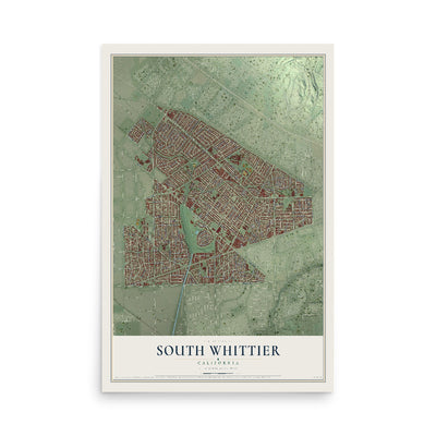 Map of South Whittier, California, 12 x 18 inch unframed archival matte print