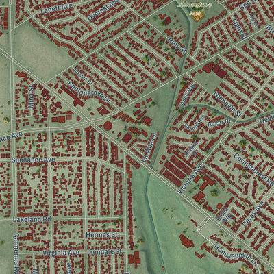 Second close-up of the map of South Whittier, California print showing more streets and buildings