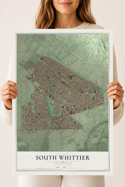 Map of South Whittier, California, 18 x 24 inch unframed archival matte print