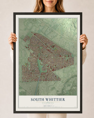 Map of South Whittier, California, 24 x 36 inch print in a black wood frame