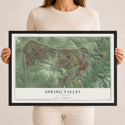 Map of Spring Valley, California, 12 x 18 inch print in a black wood frame