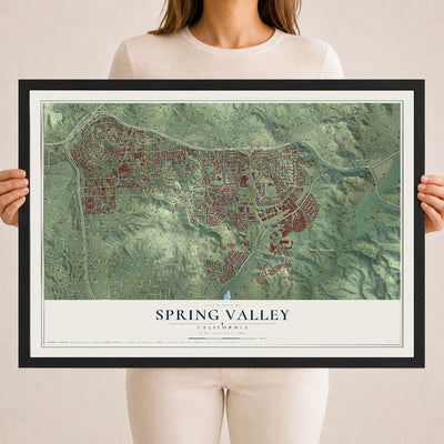Map of Spring Valley, California, 18 x 24 inch print in a black wood frame