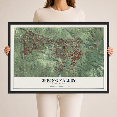 Map of Spring Valley, California, 24 x 36 inch print in a black wood frame