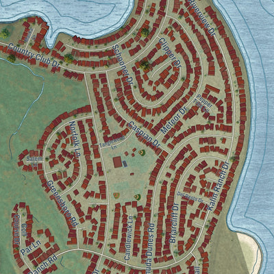 Second close-up of the map of Spring Valley Lake, California print showing more streets and buildings