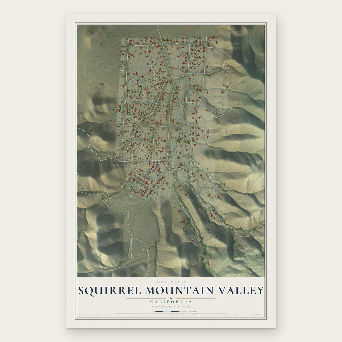Squirrel Mountain Valley, California map print, the full design