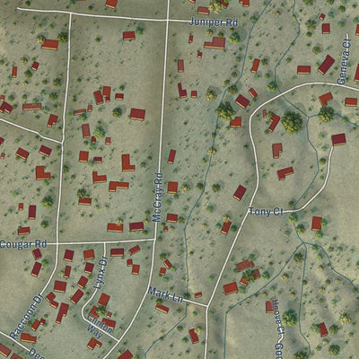 Close-up of the map of Squirrel Mountain Valley, California print showing street and building detail