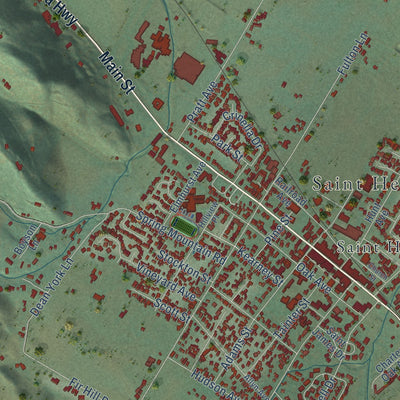 Close-up of the map of St. Helena, California print showing street and building detail