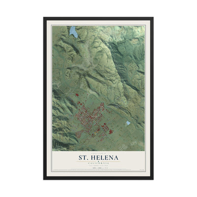 Map of St. Helena, California, 12 x 18 inch print in a black wood frame