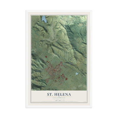 Map of St. Helena, California, 12 x 18 inch print in a white wood frame