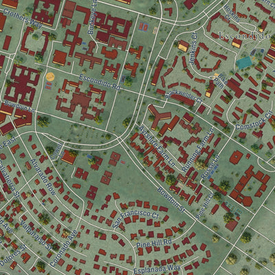 Close-up of the map of Stanford, California print showing street and building detail