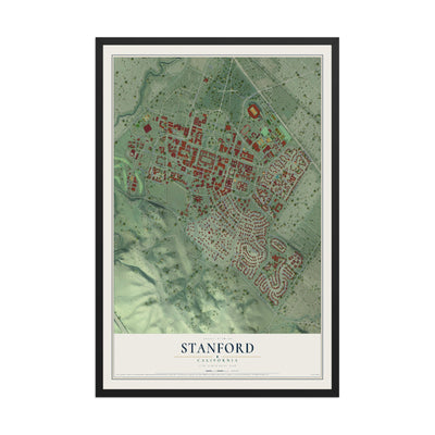 Map of Stanford, California, 12 x 18 inch print in a black wood frame