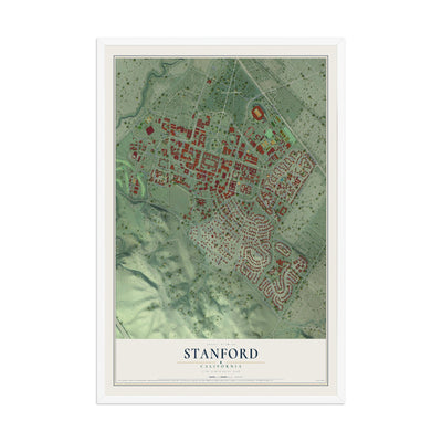 Map of Stanford, California, 12 x 18 inch print in a white wood frame