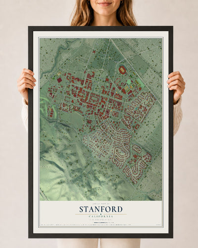 Map of Stanford, California, 24 x 36 inch print in a black wood frame