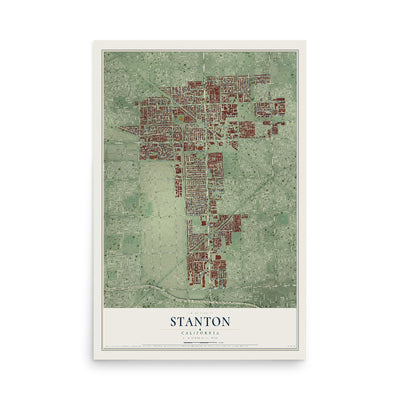 Map of Stanton, California, 12 x 18 inch unframed archival matte print