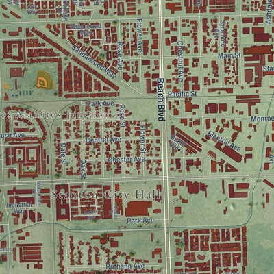 Close-up of the map of Stanton, California print showing street and building detail