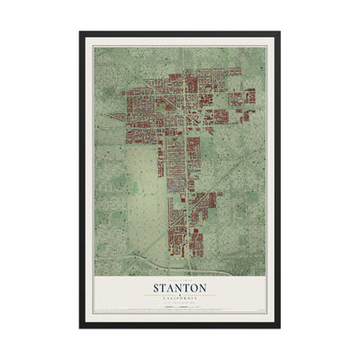 Map of Stanton, California, 12 x 18 inch print in a black wood frame