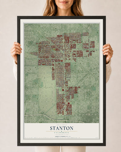 Map of Stanton, California, 24 x 36 inch print in a black wood frame