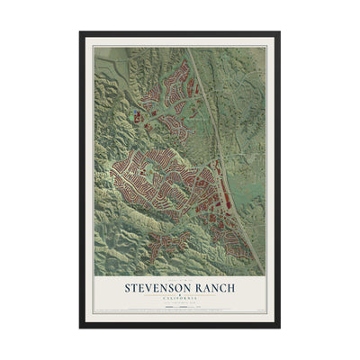 Map of Stevenson Ranch, California, 12 x 18 inch print in a black wood frame