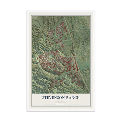 Map of Stevenson Ranch, California, 12 x 18 inch print in a white wood frame