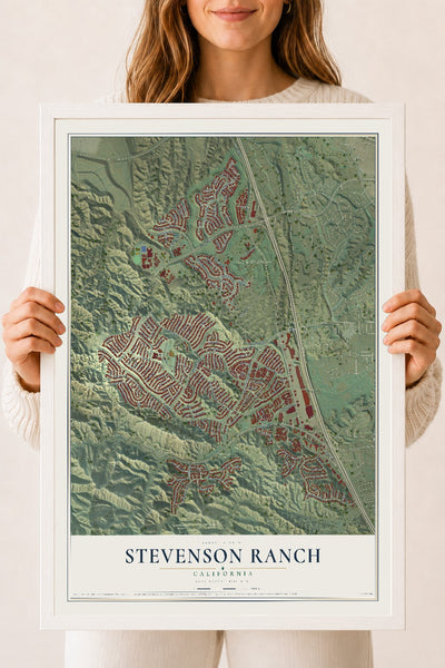 Map of Stevenson Ranch, California, 18 x 24 inch print in a white wood frame