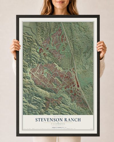 Map of Stevenson Ranch, California, 24 x 36 inch print in a black wood frame