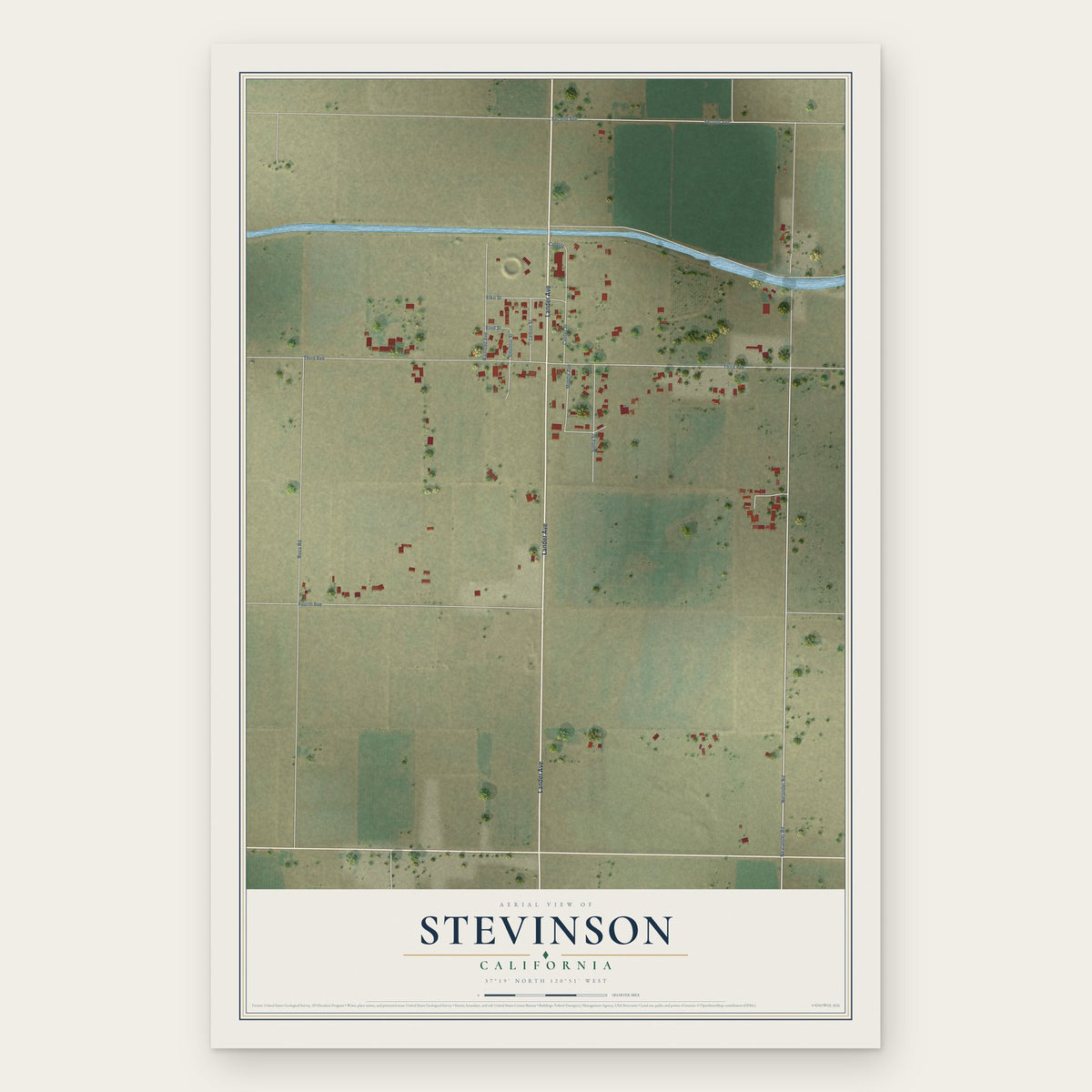 Stevinson, California map print, the full design