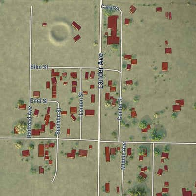Close-up of the map of Stevinson, California print showing street and building detail
