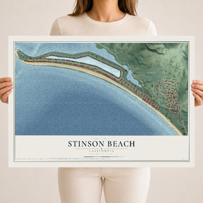 Map of Stinson Beach, California, 18 x 24 inch unframed archival matte print