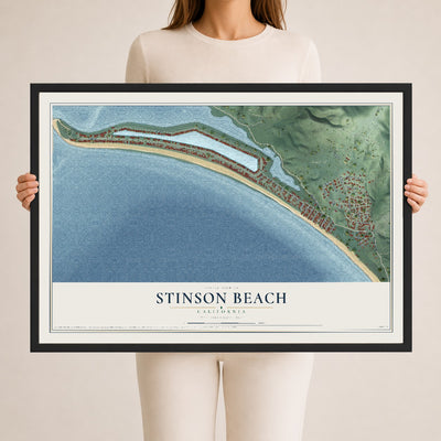 Map of Stinson Beach, California, 24 x 36 inch print in a black wood frame