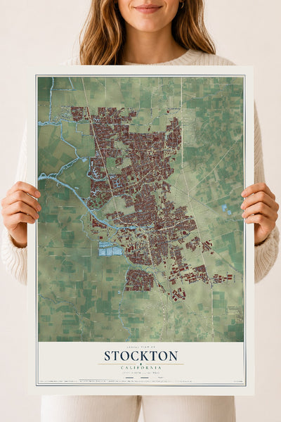 Map of Stockton, California, 18 x 24 inch unframed archival matte print