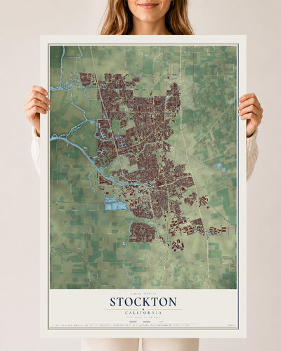Map of Stockton, California, 24 x 36 inch unframed archival matte print