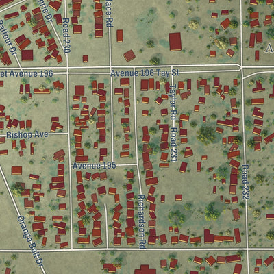 Close-up of the map of Strathmore, California print showing street and building detail