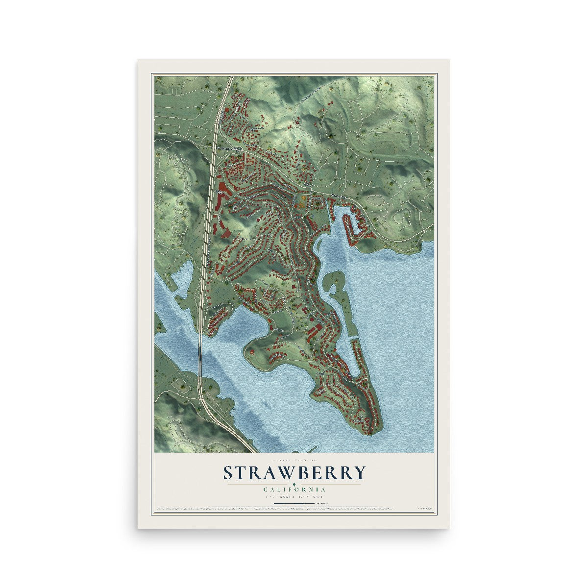 Map of Strawberry, California, 12 x 18 inch unframed archival matte print