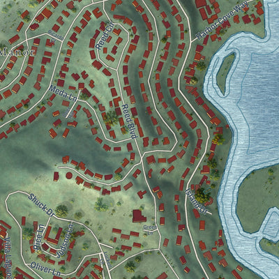 Second close-up of the map of Strawberry, California print showing more streets and buildings