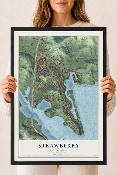 Map of Strawberry, California, 18 x 24 inch print in a black wood frame