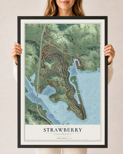 Map of Strawberry, California, 24 x 36 inch print in a black wood frame