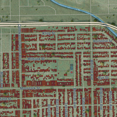 Second close-up of the map of Studio City, California print showing more streets and buildings