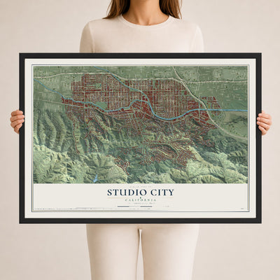 Map of Studio City, California, 24 x 36 inch print in a black wood frame