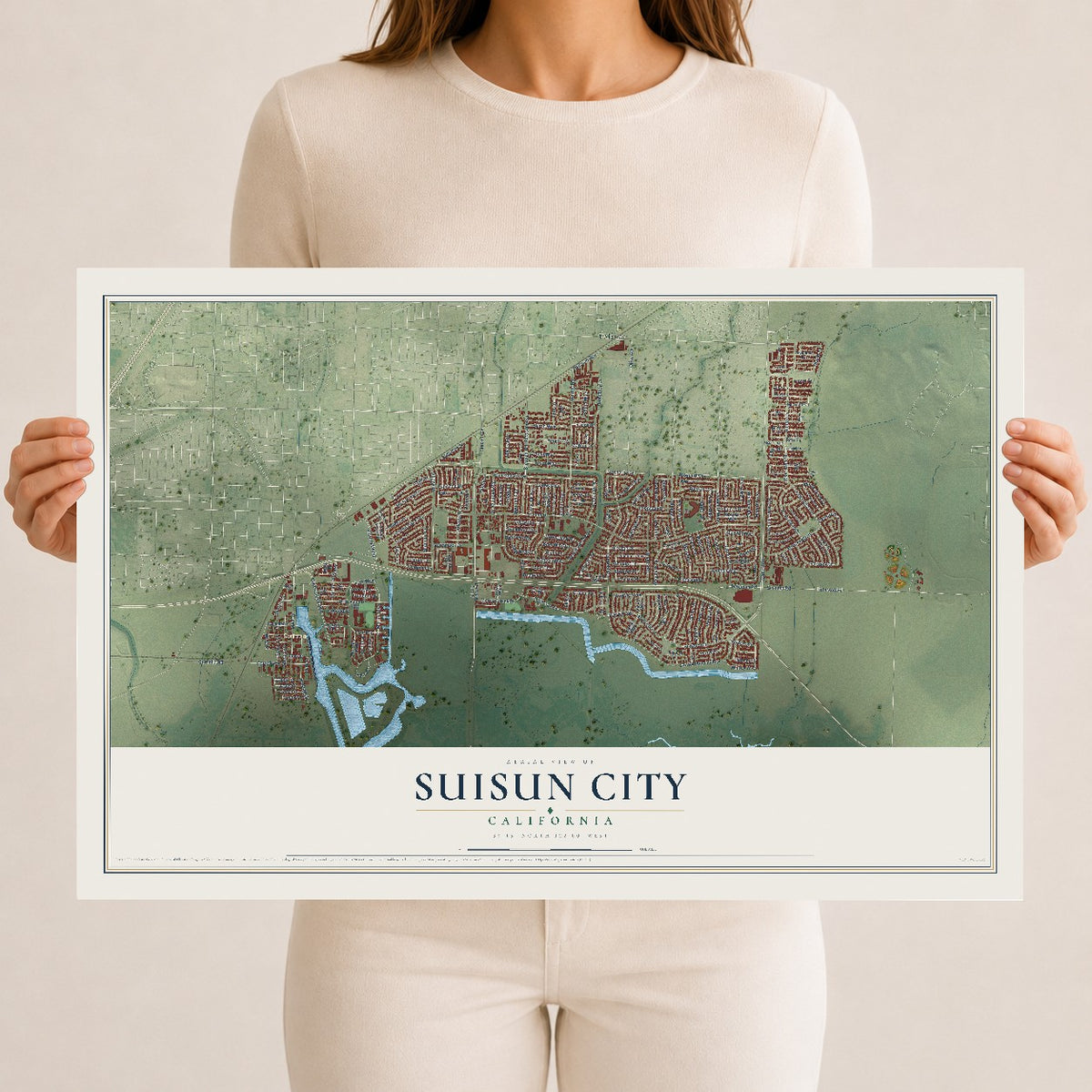 Map of Suisun City, California, 12 x 18 inch unframed archival matte print