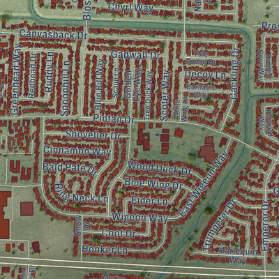 Second close-up of the map of Suisun City, California print showing more streets and buildings