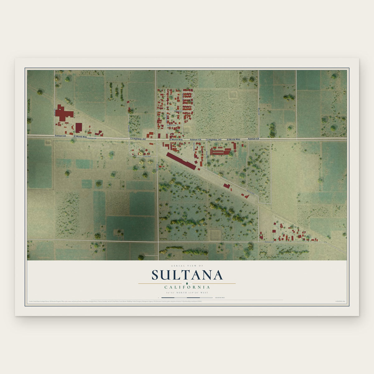Sultana, California map print, the full design
