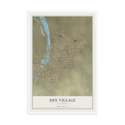 Map of Sun Village, California, 12 x 18 inch print in a white wood frame