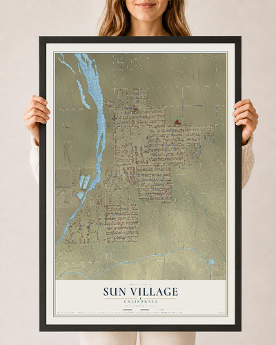 Map of Sun Village, California, 24 x 36 inch print in a black wood frame