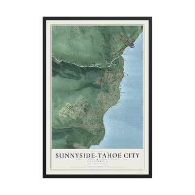 Map of Sunnyside-Tahoe City, California, 12 x 18 inch print in a black wood frame