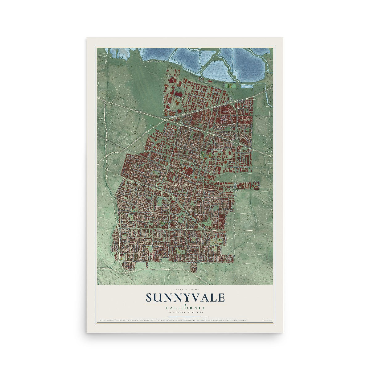 Map of Sunnyvale, California, 12 x 18 inch unframed archival matte print
