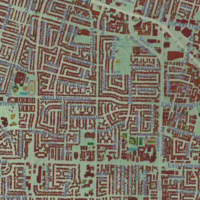 Close-up of the map of Sunnyvale, California print showing street and building detail