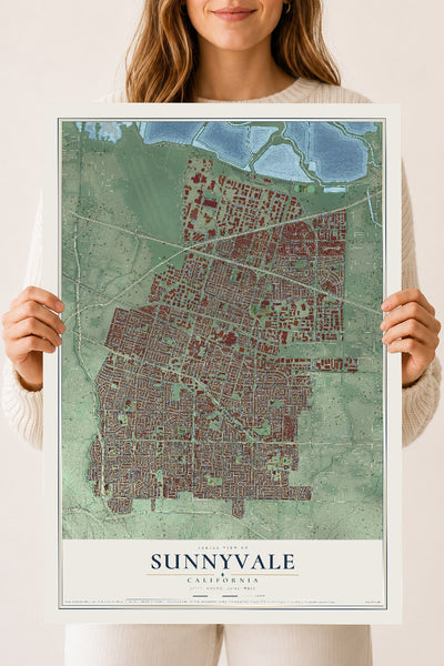 Map of Sunnyvale, California, 18 x 24 inch unframed archival matte print